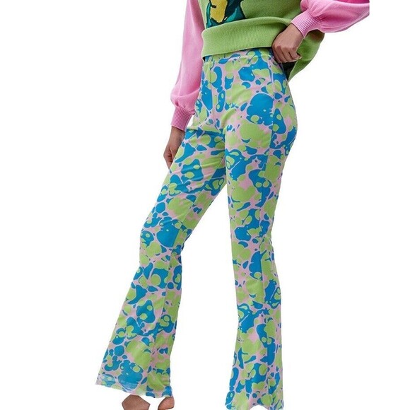 Another Girl Eco Lava Lamp Mushrooms Print Green Purple Mesh Flare Trousers XS - Picture 3 of 10